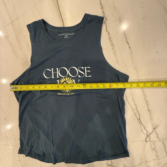 Spiritual Gangster Navy Tank Top "Choose Joy" with Gold Sun Graphic - Picture 5 of 6